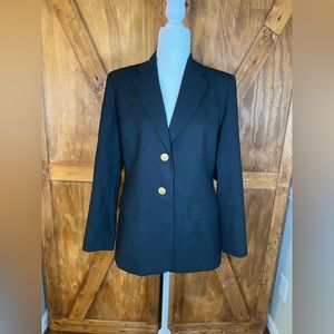 Ladies Talbots Petite 100% Wool Navy Blazer Size 8P